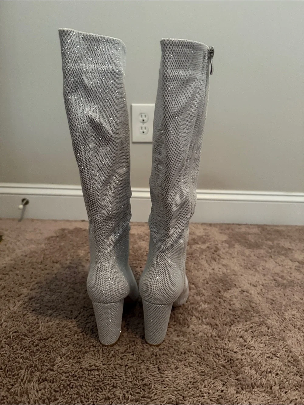 Silver Glitter Over-the-Knee Pointed Toe Boots
